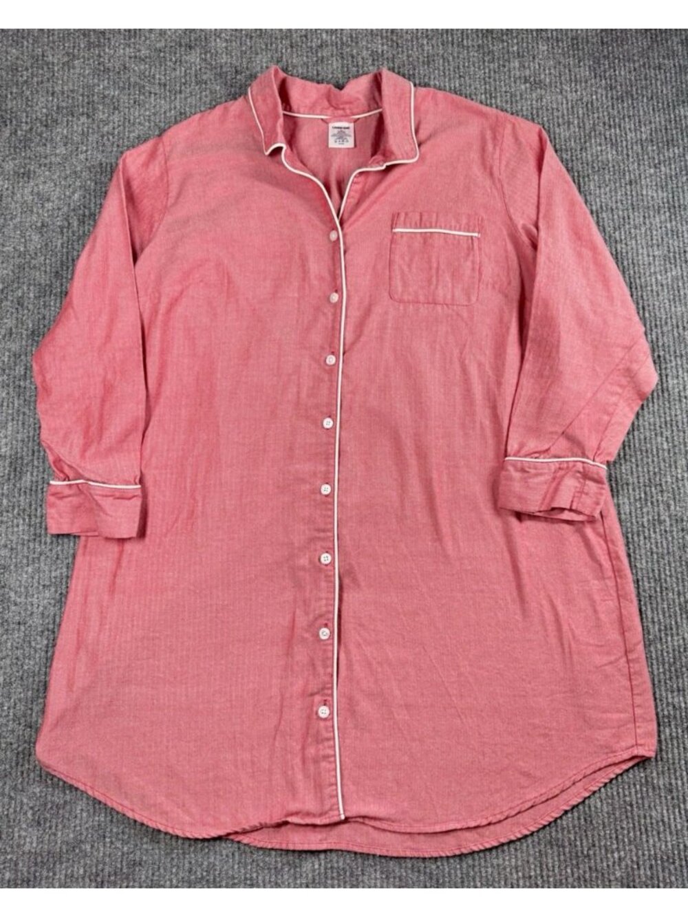 Lands’ End Sleep Shirt Womens 2X Red Button Front Long Sleeve Cotton Dress PJs